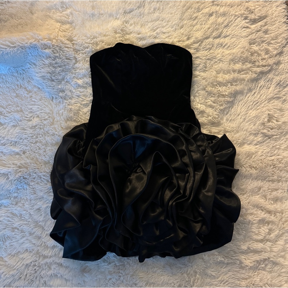 Black ruffle hem mini dress